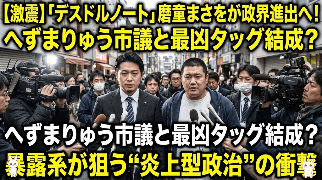 【激震】「デスドルノート」磨童まさをが政界進出へ！へずまりゅう市議と最凶タッグ結成？暴露系が狙う"炎上型政治"の衝撃