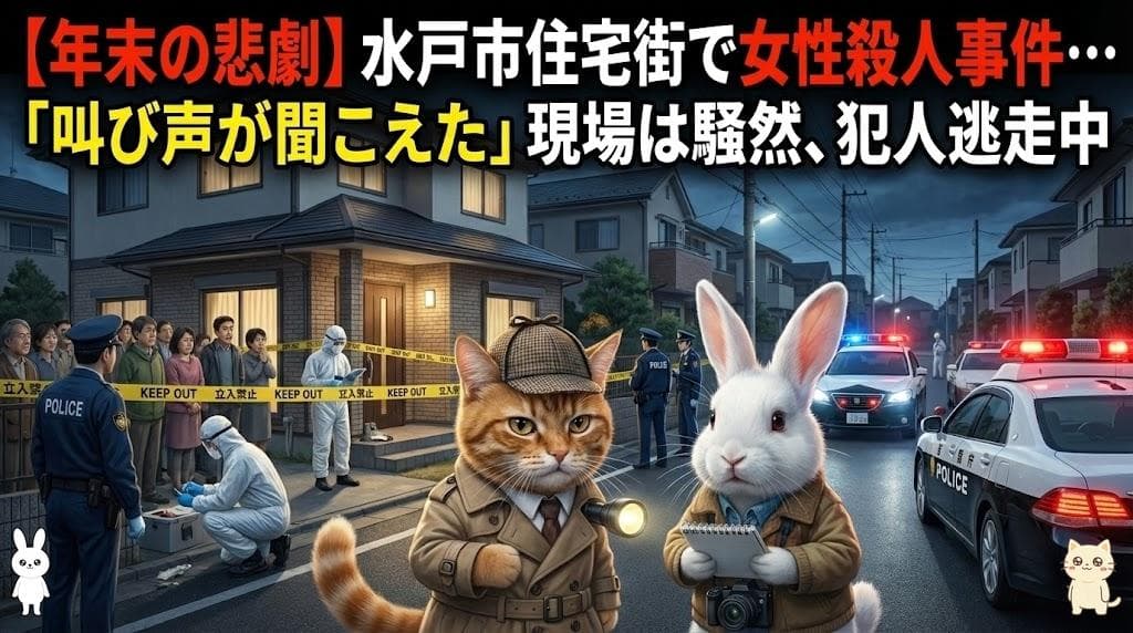 【衝撃】年末の静寂を切り裂く悲劇…水戸市住宅街で女性殺害事件発生！犯人逃走中！