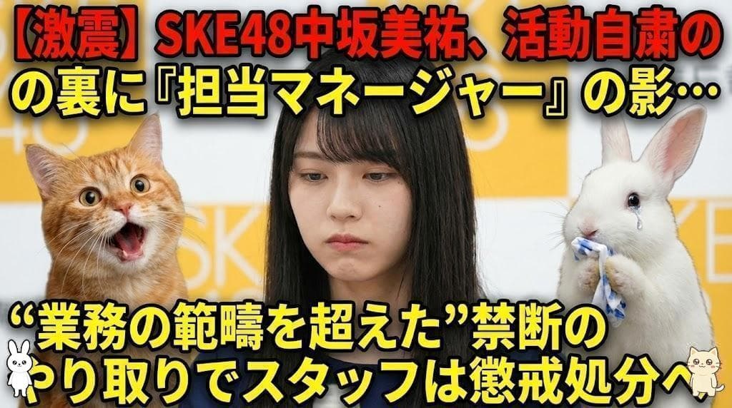 【激震】SKE48中坂美祐、活動自粛！裏に担当マネージャーの影…「業務の範疇を超えたやり取り」で懲戒処分へ！