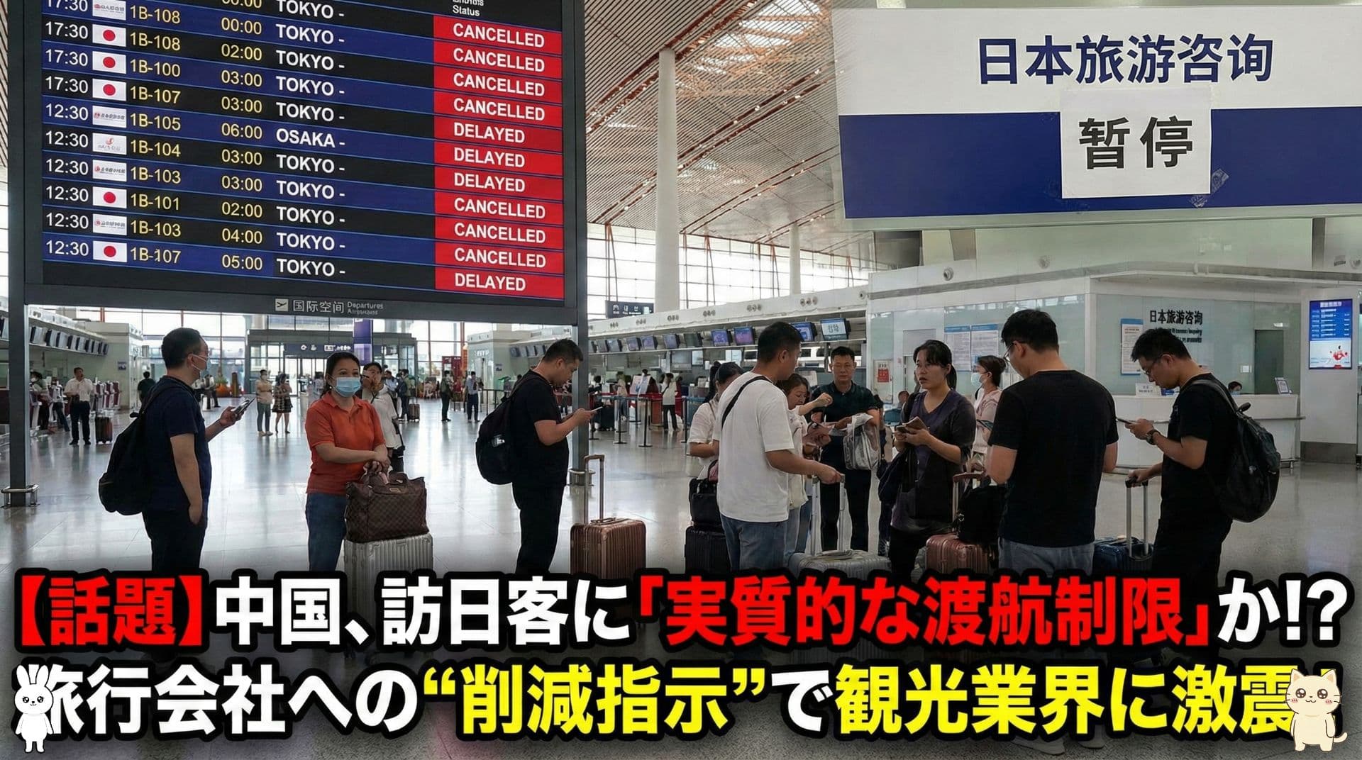【話題】中国、訪日客に「実質的な渡航制限」か！？旅行会社への“削減指示”で観光業界に激震！