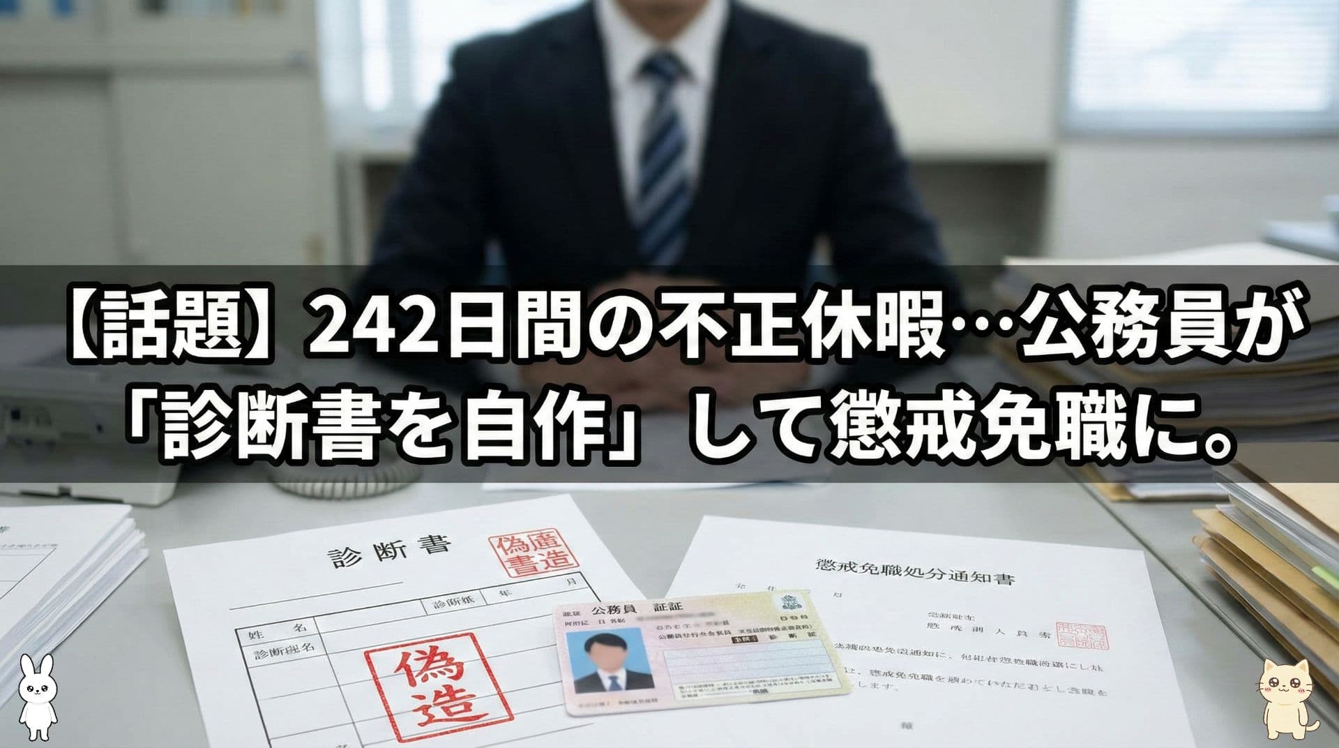 【話題】242日間の不正休暇…公務員が「診断書を自作」して懲戒免職に。その驚きの手口と末路とは？