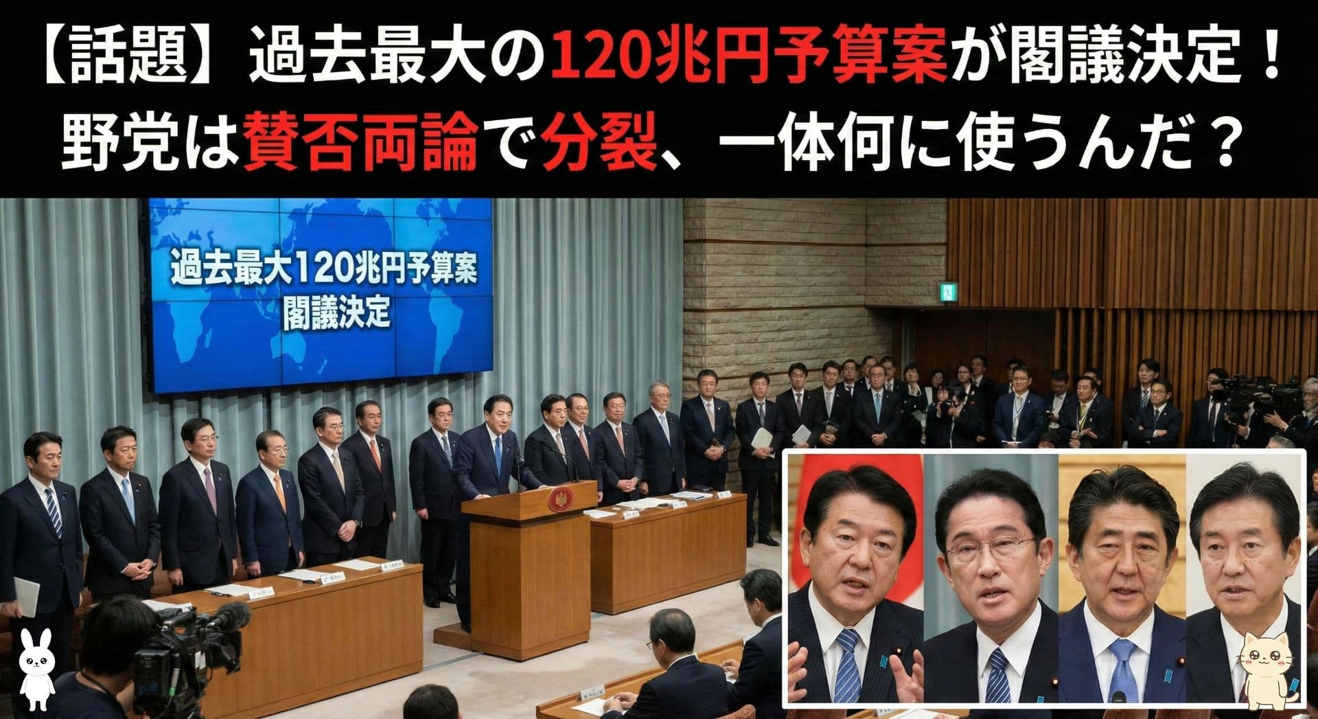 【話題】過去最大の120兆円予算案が閣議決定！野党は賛否両論で分裂、一体何に使うんだ？