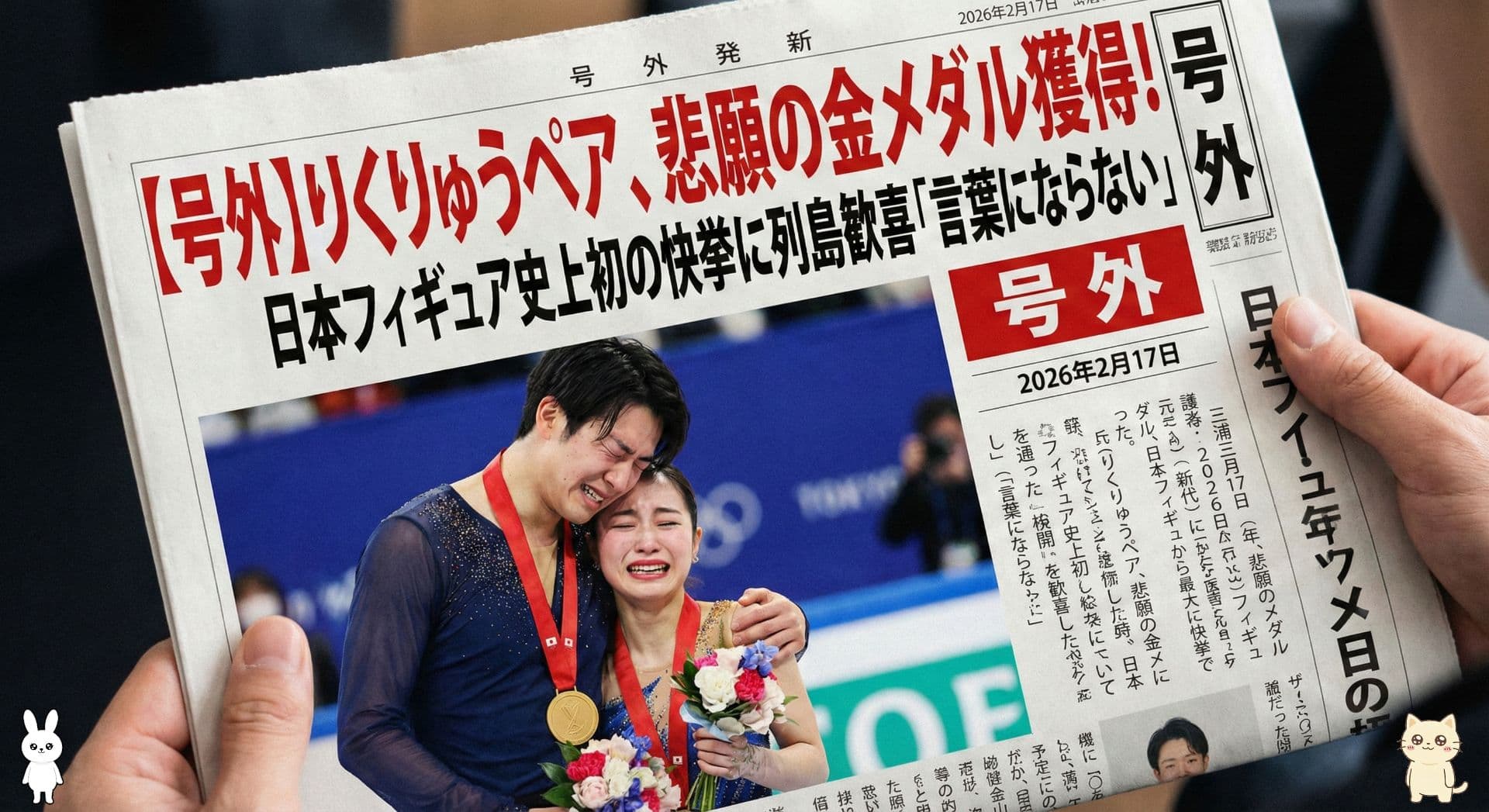 【号外】りくりゅうペア、悲願の金メダル獲得！日本フィギュア史上初の快挙に列島歓喜「言葉にならない」