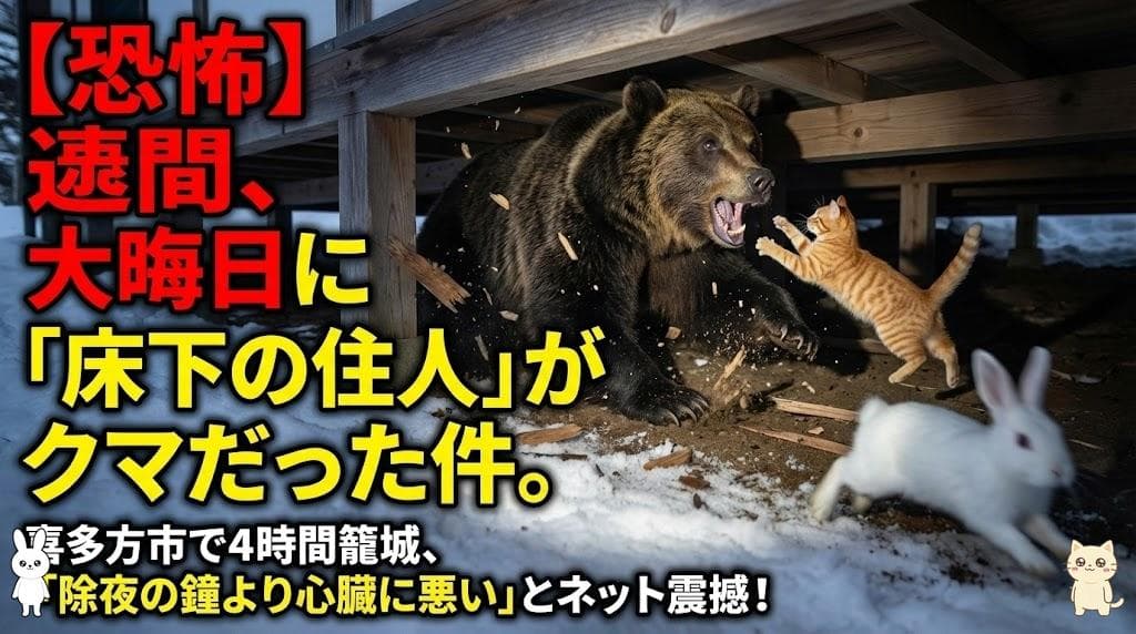 【衝撃】大晦日にクマが床下で年越し!?喜多方市騒然!除夜の鐘どころじゃない!