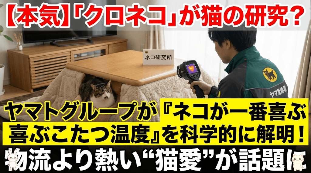 【本気】「クロネコ」が猫の研究?ヤマトグループが『ネコが一番喜ぶこたつ温度』を科学的に解明!物流より熱い“猫愛”が話題に